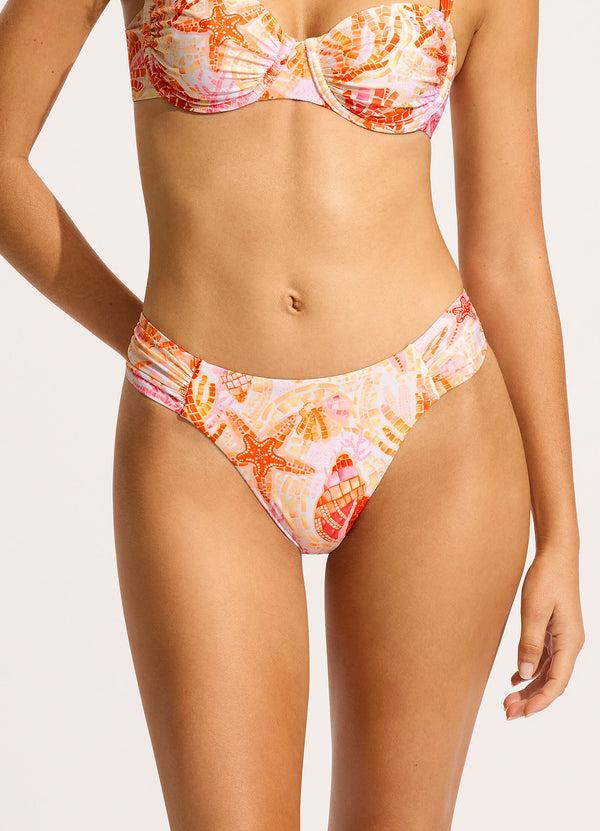 Seafolly La Mer High Leg Ruched Side Bikini Bottom - White