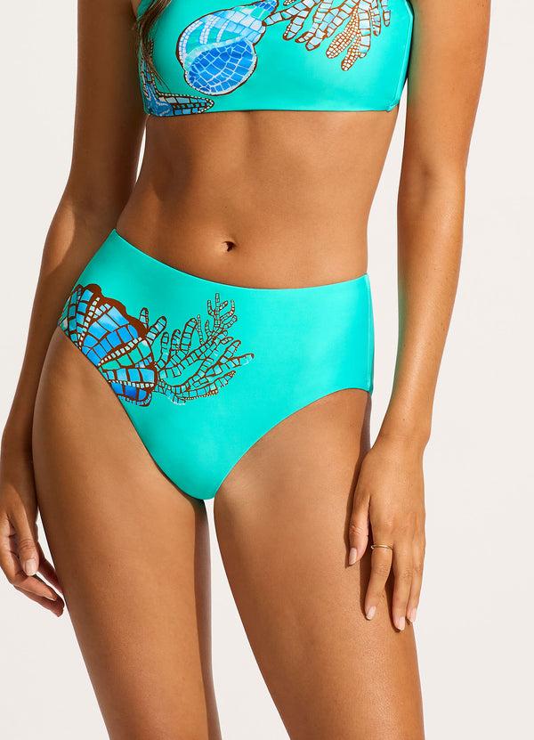 Seafolly La Mer High Waisted Bikini Bottom - Aquatic Blue