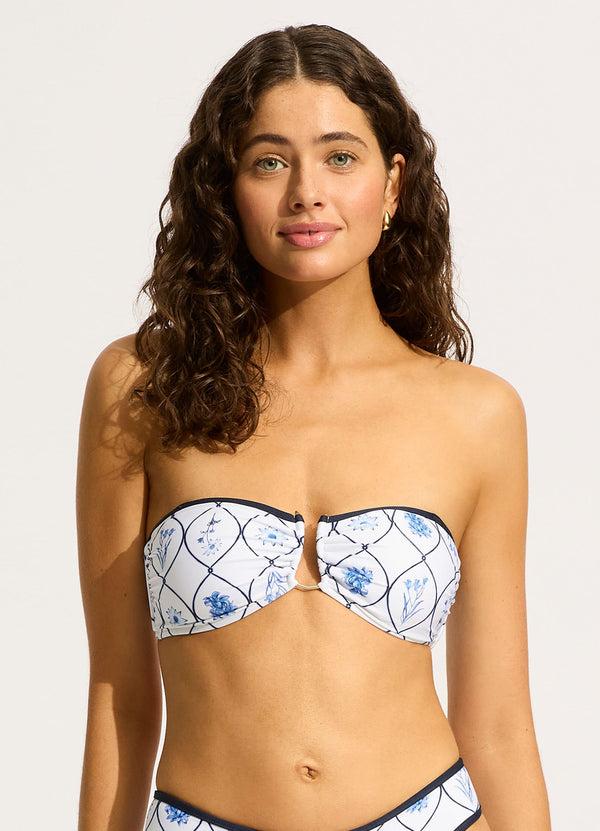 Seafolly Marbella Trim Front Bandeau Bikini Top - White