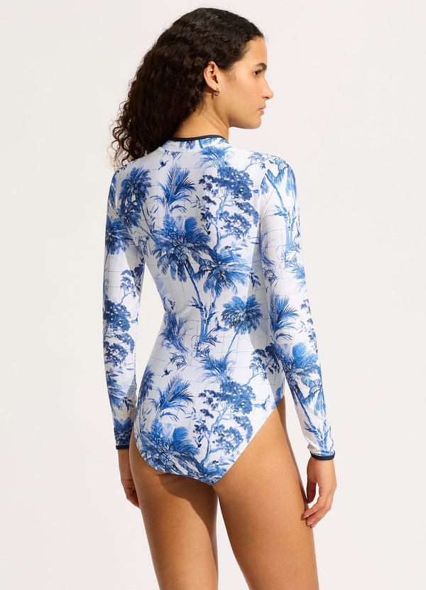 Seafolly Marbella Zip Front Surf Suit - White Trellis