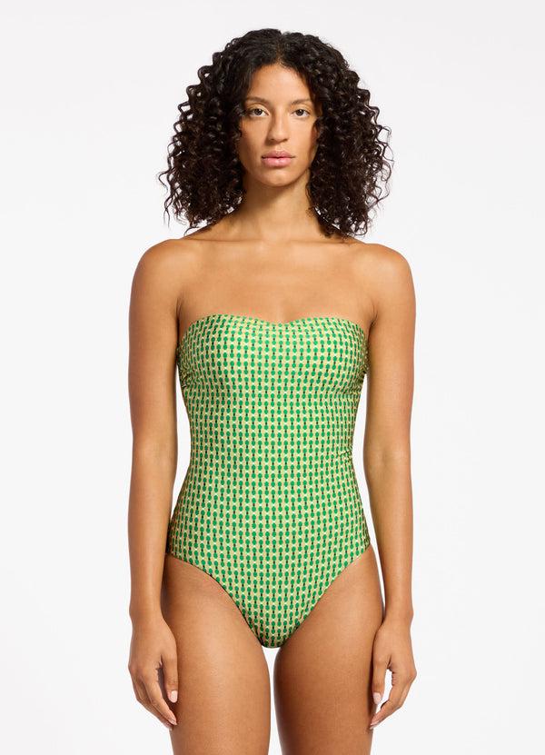 Seafolly Mattala Geo Moulded Bandeau One Piece - Flora