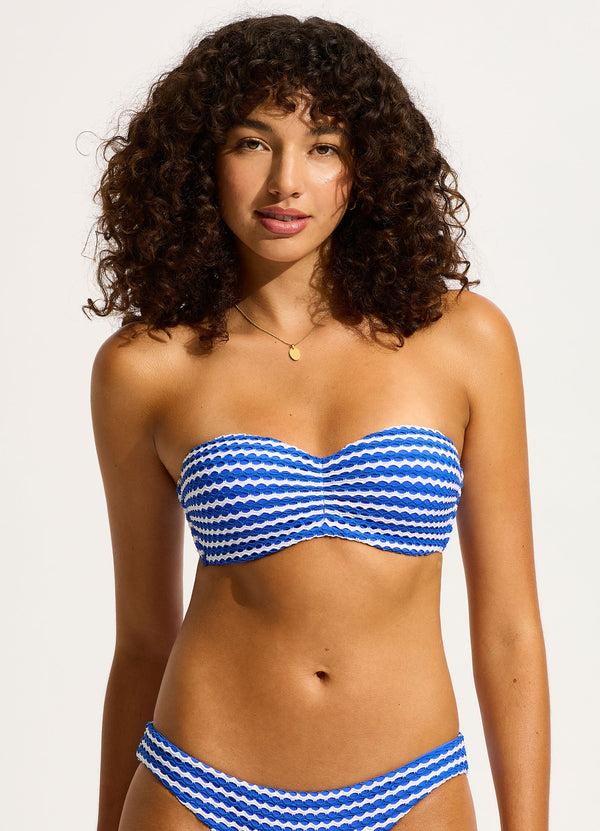 Seafolly Mesh Effect Bustier Bandeau Bikini Top - Azure