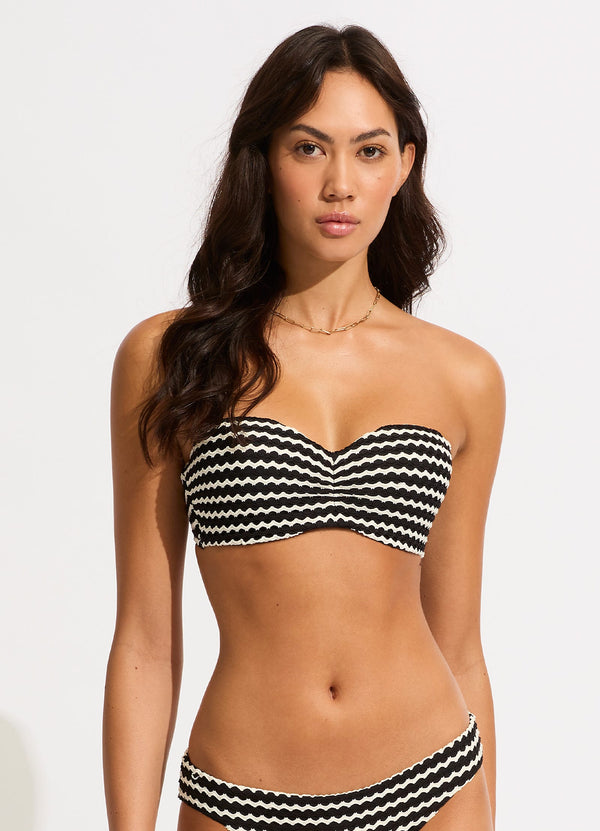 Seafolly Mesh Effect Bustier Bandeau Bikini Top - Black
