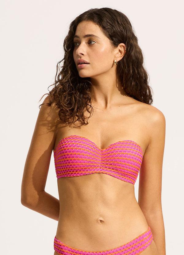 Seafolly Mesh Effect Bustier Bandeau Bikini Top - Hot Pink