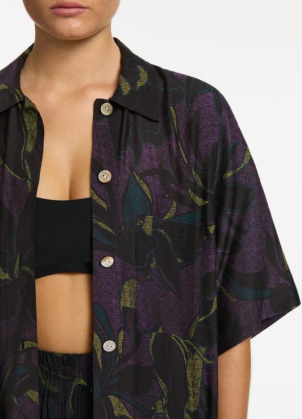 Seafolly Midnight Tropical Short Sleeve Shirt - Amethyst