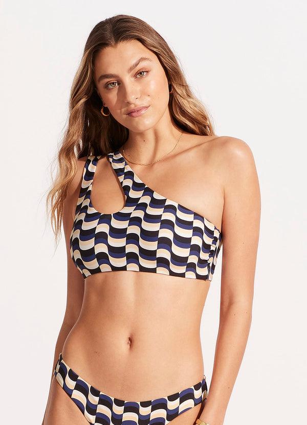 Seafolly Modern Take One Shoulder Cut Out Bralette Bikini Top - Black