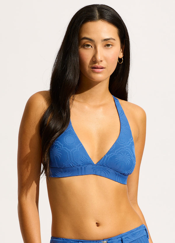 Seafolly Oasis Multi Fit Longline Triangle Bikini Top - Ultramarine