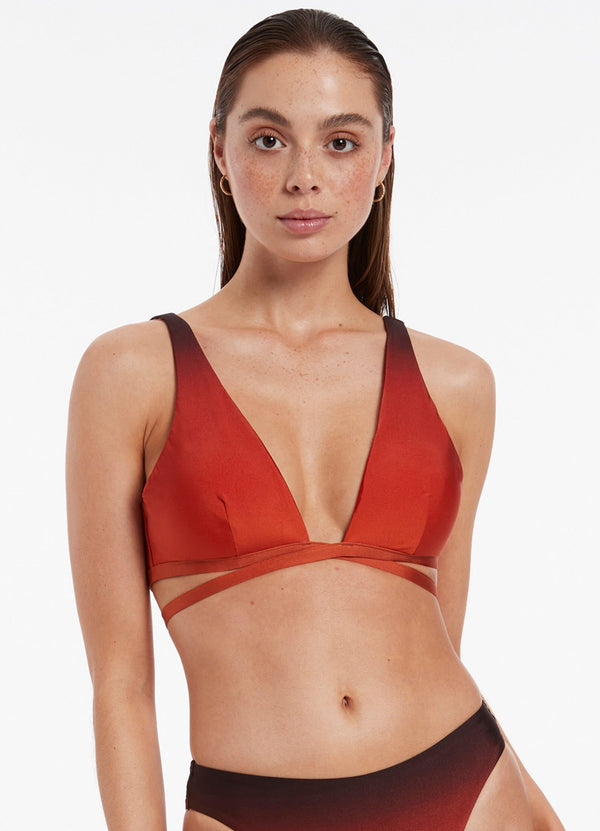 Seafolly Oia Sunset Wrap Tie Plunge Top - Burnt Orange