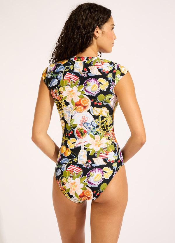 Seafolly Riviera Coast Zip Front One Piece Swimsuit