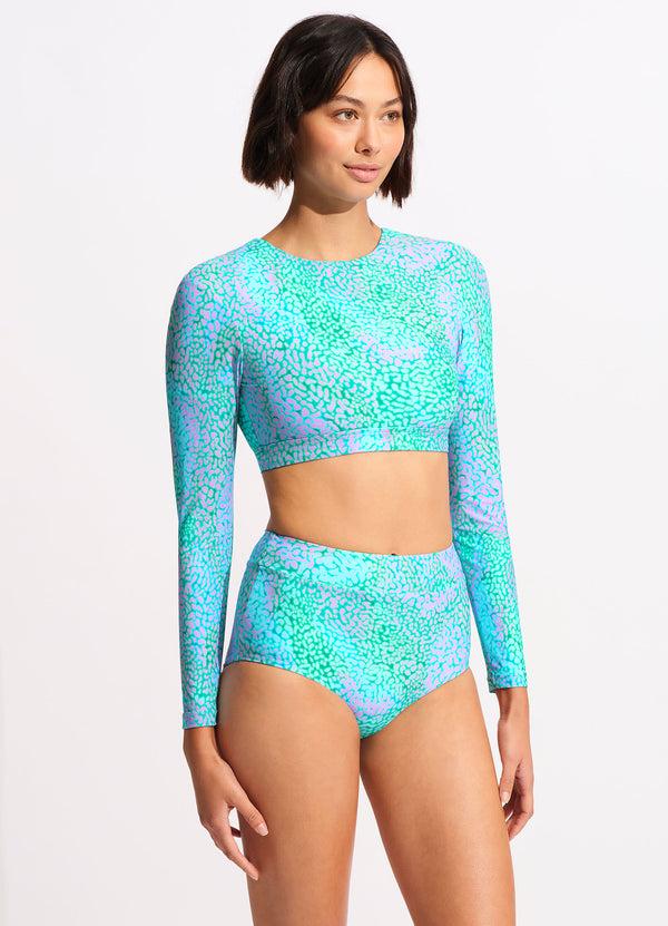 Seafolly Sea Skin High Waisted Bikini Bottom - Vivid Green