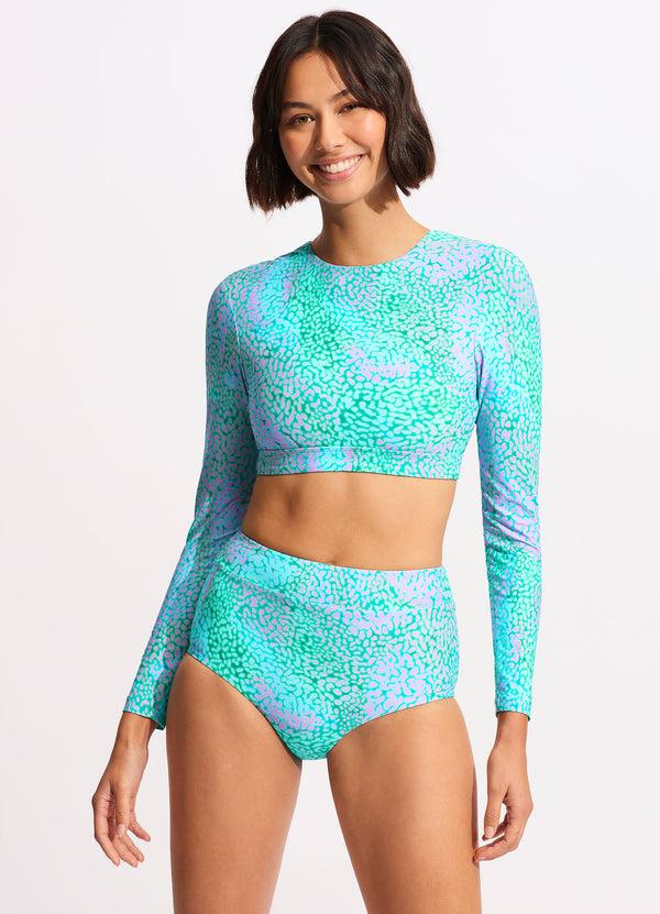 seafolly Sea Skin High Waisted Bikini Bottom - Vivid Green