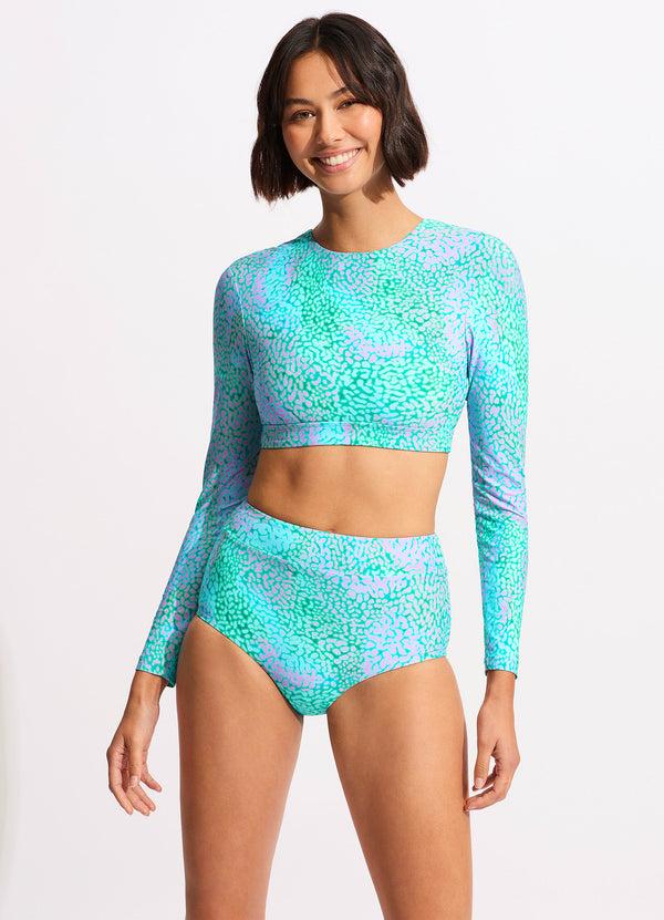 Seafolly Sea Skin Long Sleeve Crop Rashie - Vivid Green