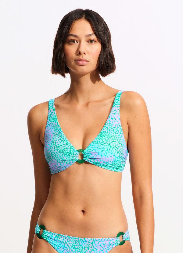 seafolly Sea Skin Longline Triangle Bikini Top - Vivid Green