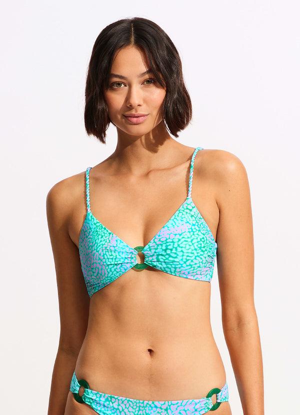seafolly Sea Skin Ring Front Bralette Bikini Top - Vivid Green
