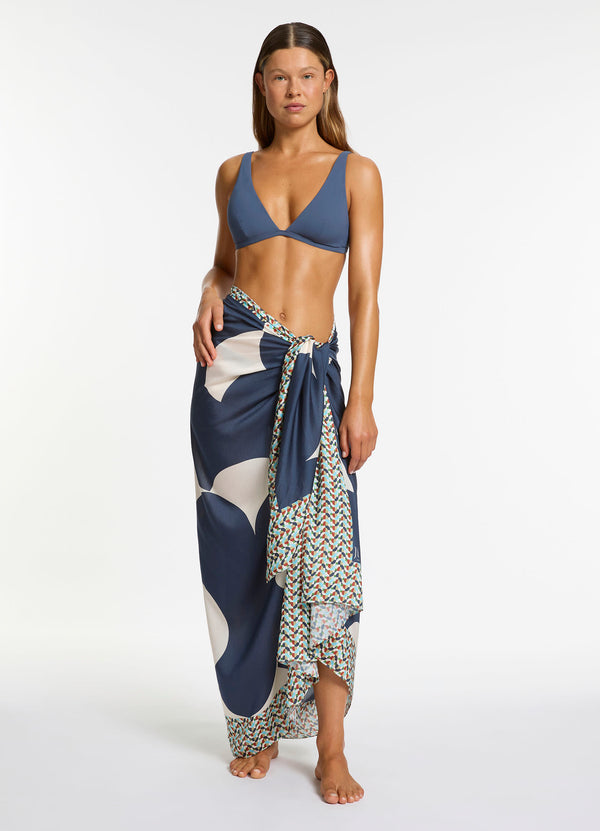 Seafolly Acacia Long Sarong - Steel Blue