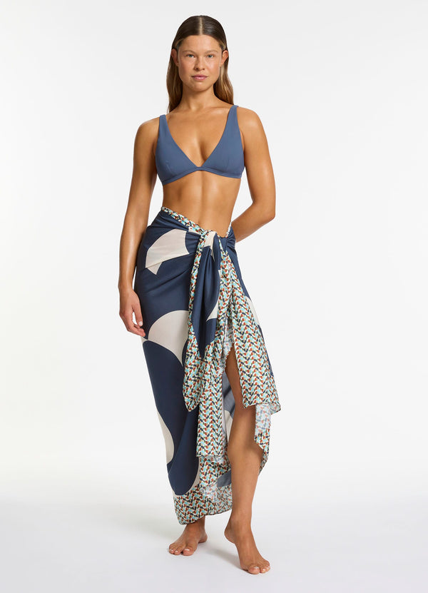 seafolly Acacia Long Sarong - Steel Blue