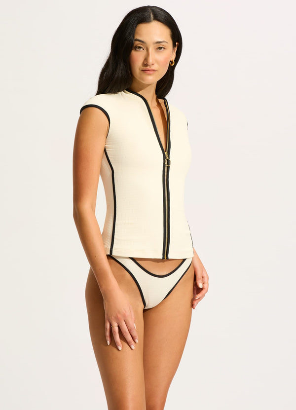 Seafolly Beach Bound Cap Sleeve Sunvest - Ecru