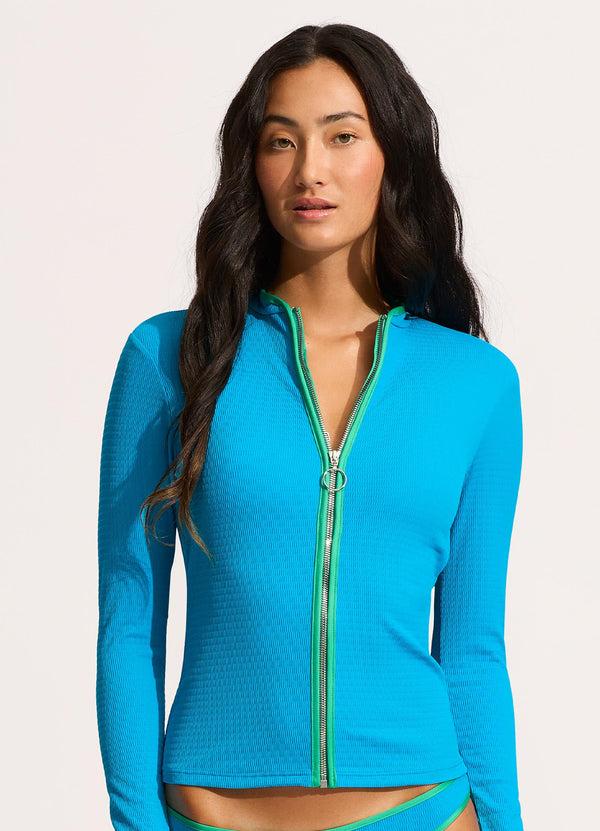 Seafolly Beach Bound Long Sleeve Sunvest - Turquoise