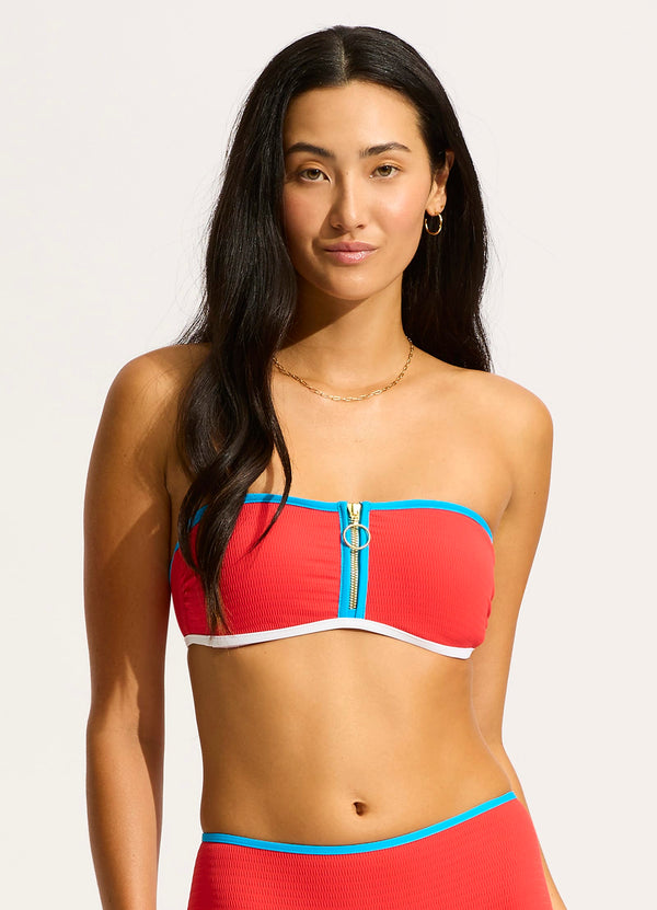 Seafolly Beach Bound Zip Front Bandeau - Flame