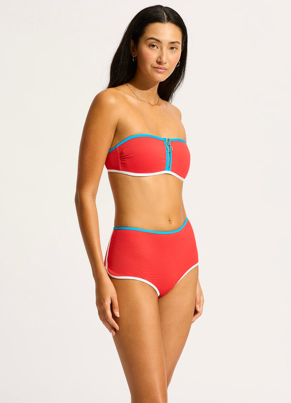 Seafolly Beach Bound Zip Front Bandeau - Flame