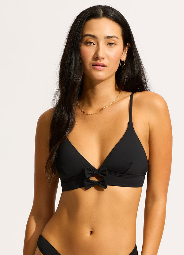 Seafolly Beau Banded Triangle Bikini Top - Black
