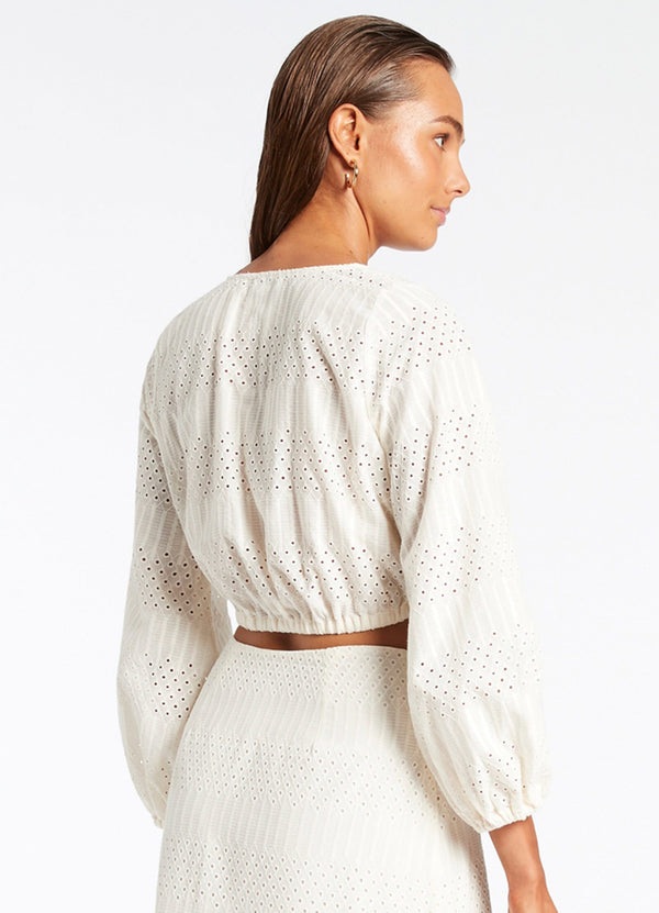 Seafolly Broderie Cropped Blouse - Cream