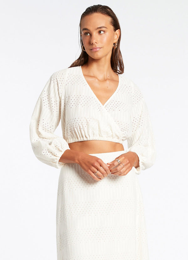 seafolly Broderie Cropped Blouse - Cream