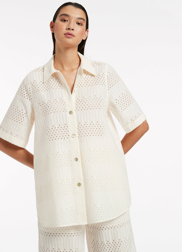 Seafolly Broderie Short Sleeve Shirt - Cream