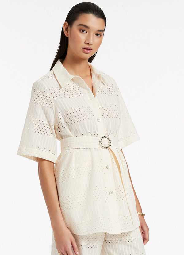 Seafolly Broderie Short Sleeve Shirt - Cream