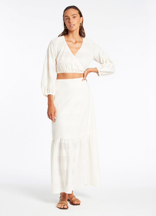 Seafolly Broderie Tiered Maxi Skirt - Cream