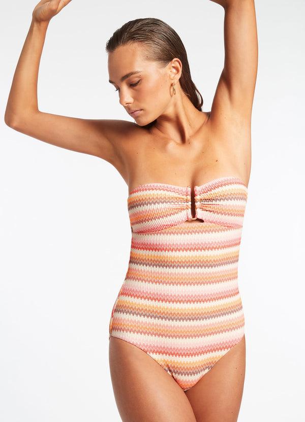 seafolly Capri Stripe Bandeau One Piece - Candy