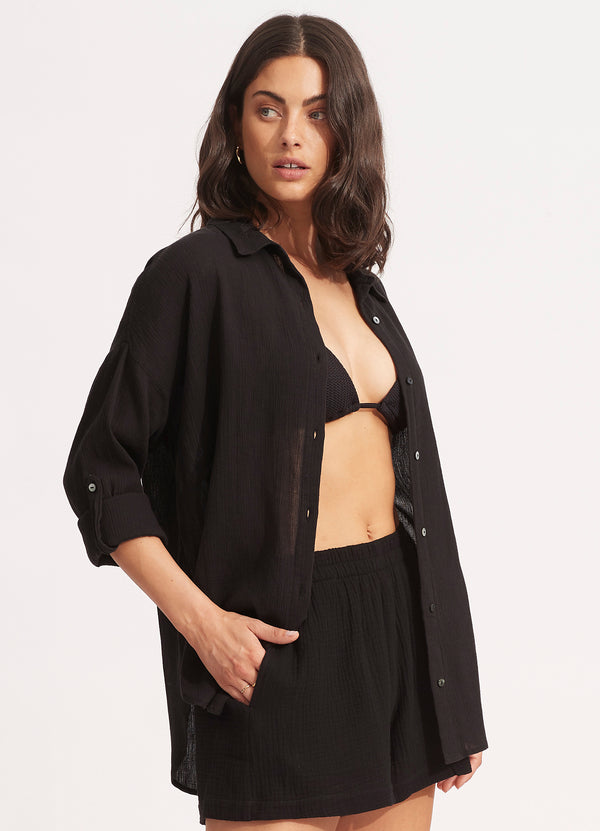 Seafolly Classic Beach Shirt - Black