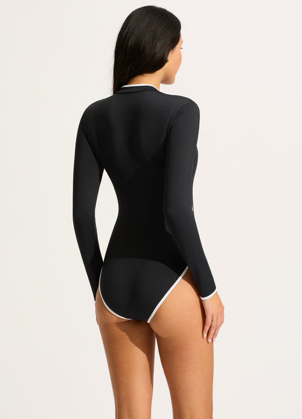 Seafolly Seafolly Collective Long Sleeve Zip Front One Piece - Black