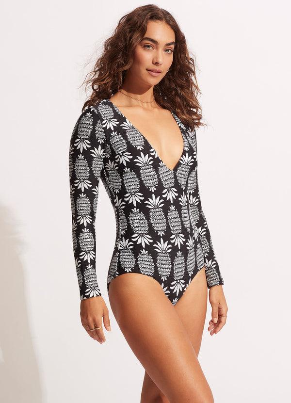 Seafolly Corsica V Neck Long Sleeve Surfsuit - Black