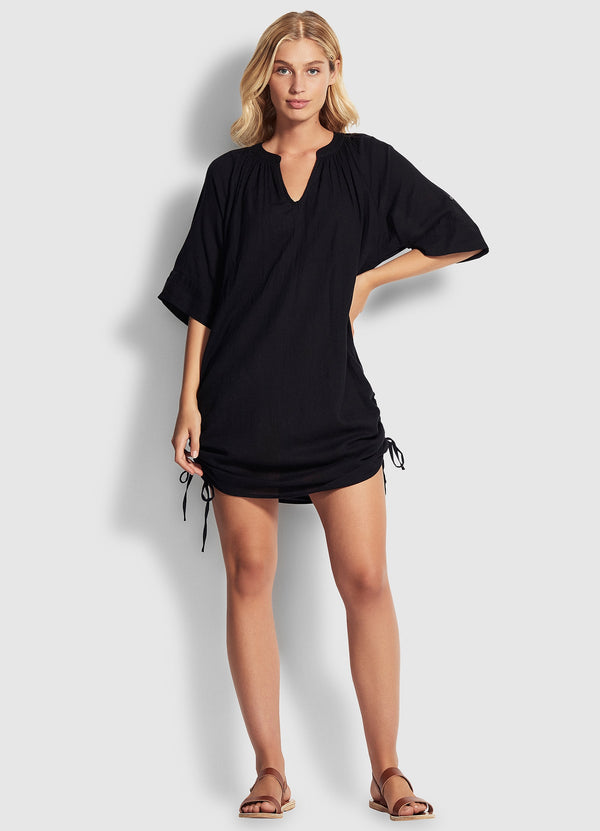 seafolly Crinkle Cotton Cover Up - Black