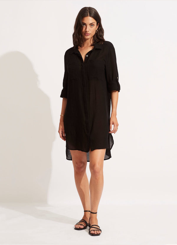 seafolly Crinkle Twill Beach Shirt - Black
