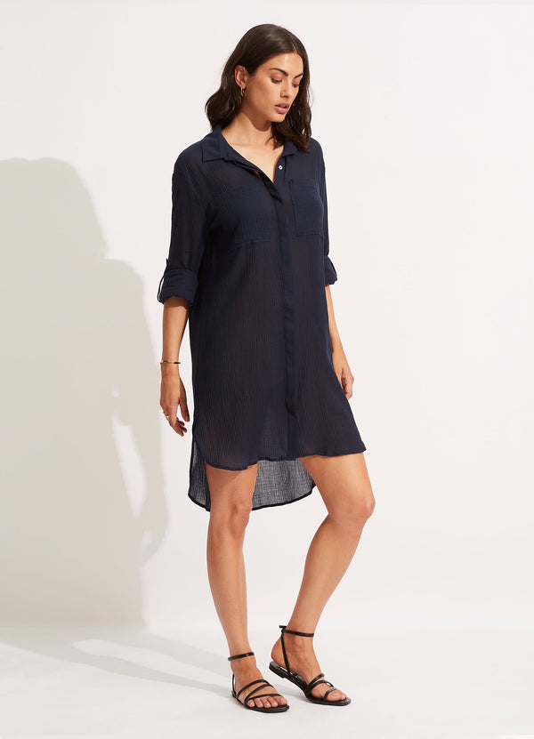 Seafolly Crinkle Twill Beach Shirt - Indigo