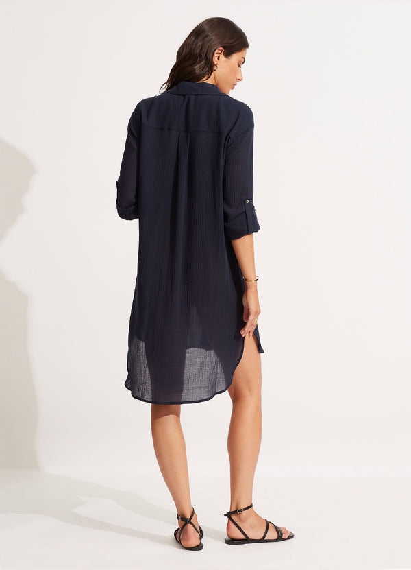 Seafolly Crinkle Twill Beach Shirt - Indigo