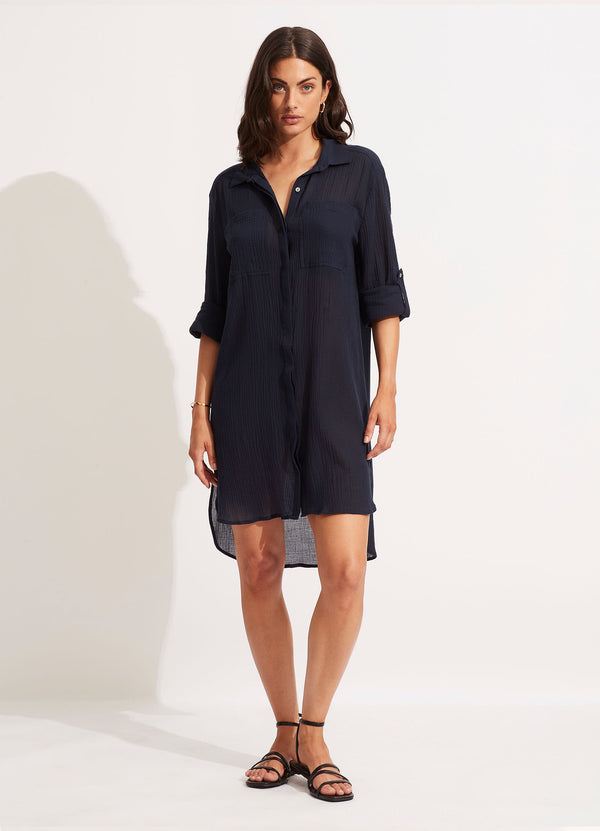 seafolly Crinkle Twill Beach Shirt - Indigo