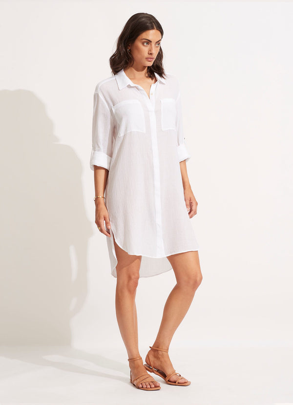 Seafolly Crinkle Twill Beach Shirt - White