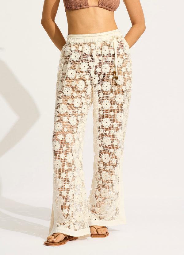 Seafolly Crochet Side Split Pant - Ecru