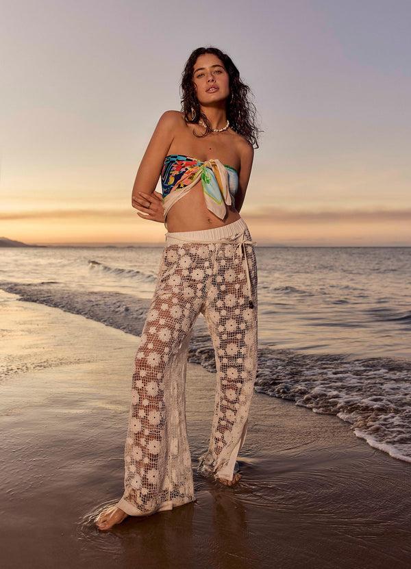 seafolly Crochet Side Split Pant - Ecru