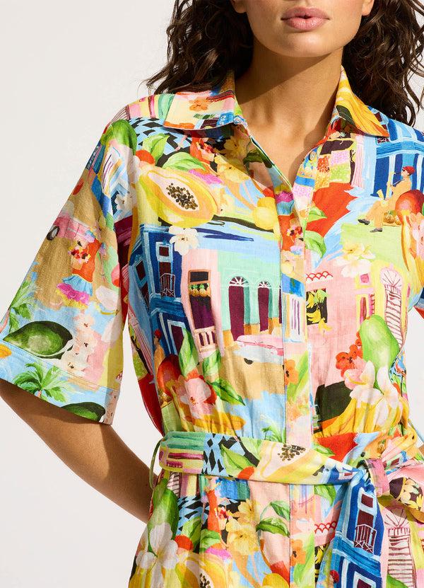 Seafolly Cuba Mini Shirt Dress - Turquoise