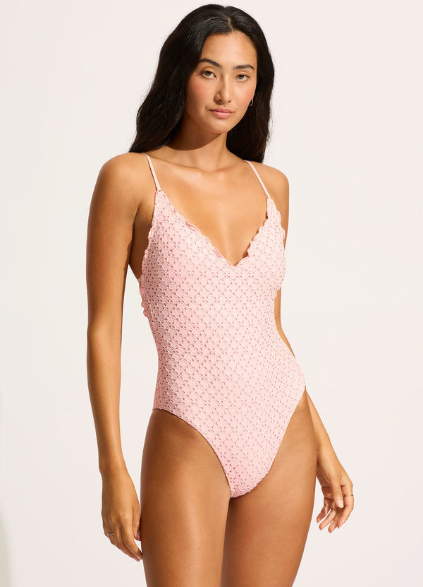 Seafolly Daydreamer V Neck One Piece - Dusty Pink