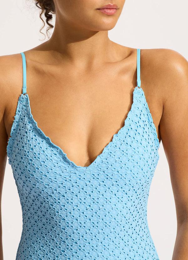 Seafolly Daydreamer V Neck One Piece - Powder Blue