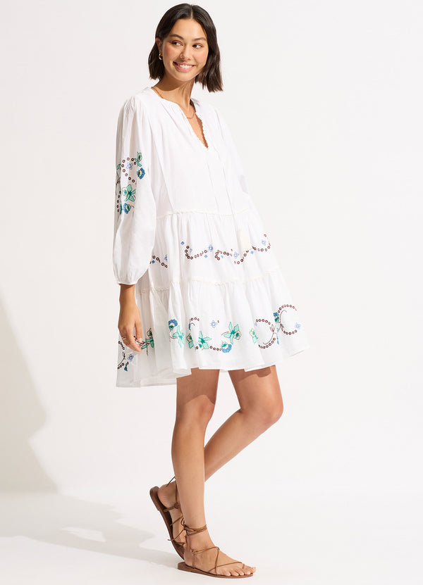 Seafolly Eden Embroidery Tier Midi Dress - White