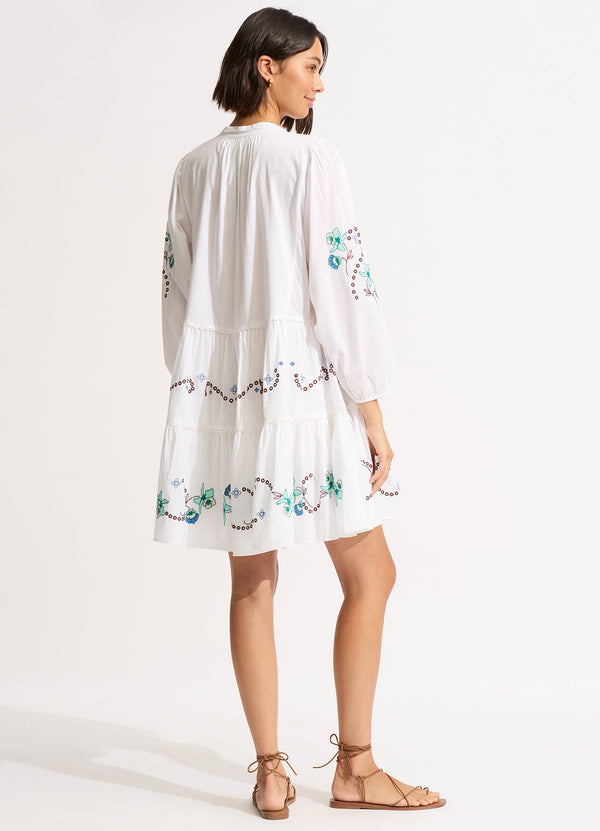 Seafolly Eden Embroidery Tier Midi Dress - White