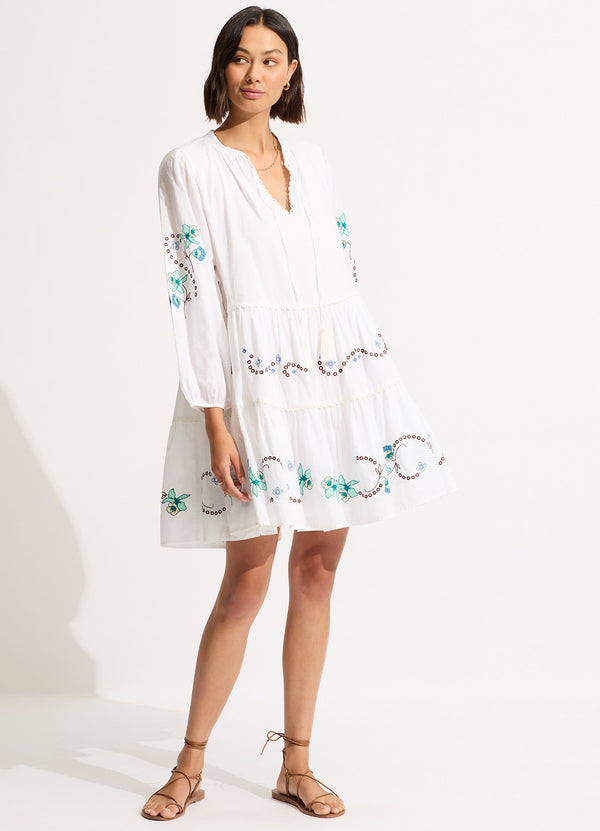 seafolly Eden Embroidery Tier Midi Dress - White