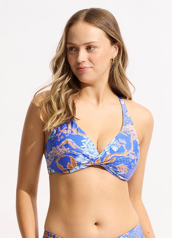 Seafolly Eden Wrap Front F Cup Bikini Top - Azure