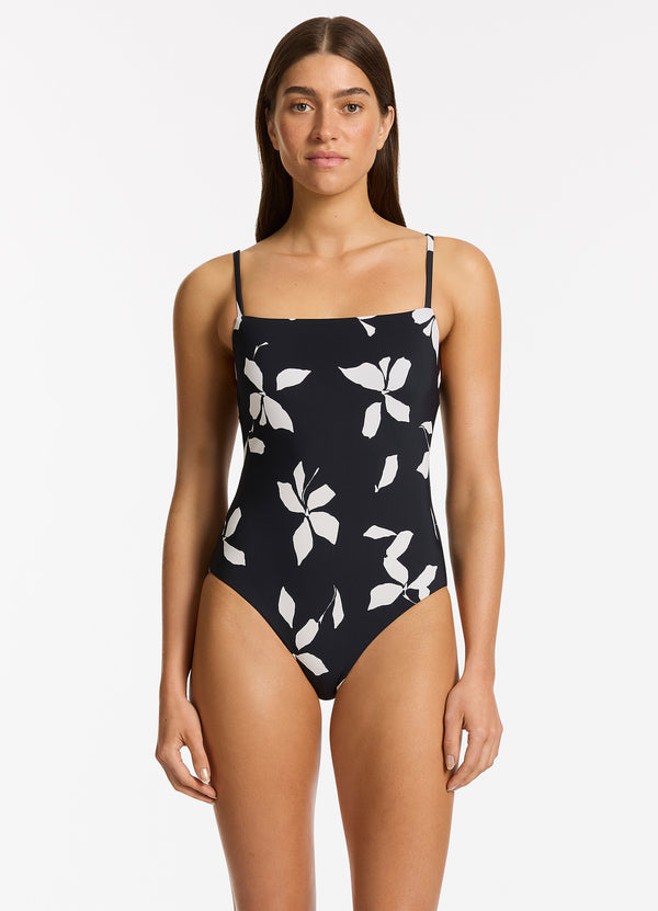 Seafolly Elora Bloom Minimal Tank One Piece - Black